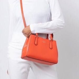Kate Spade Small Triple Compartment Tippy Satchel Bag in Tamarillo Orange